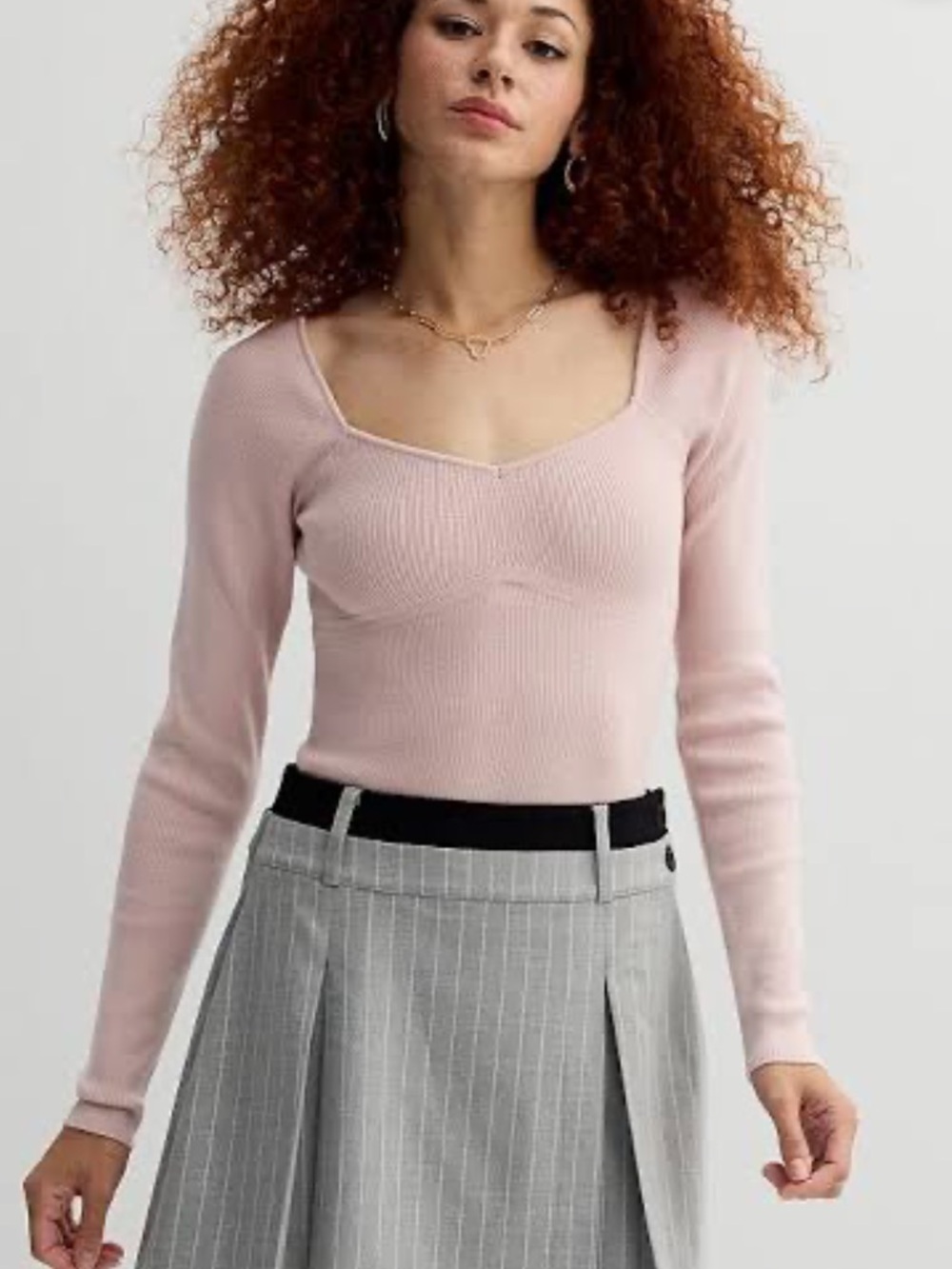 Light Pink Long-Sleeve Square Neck Bodysuit